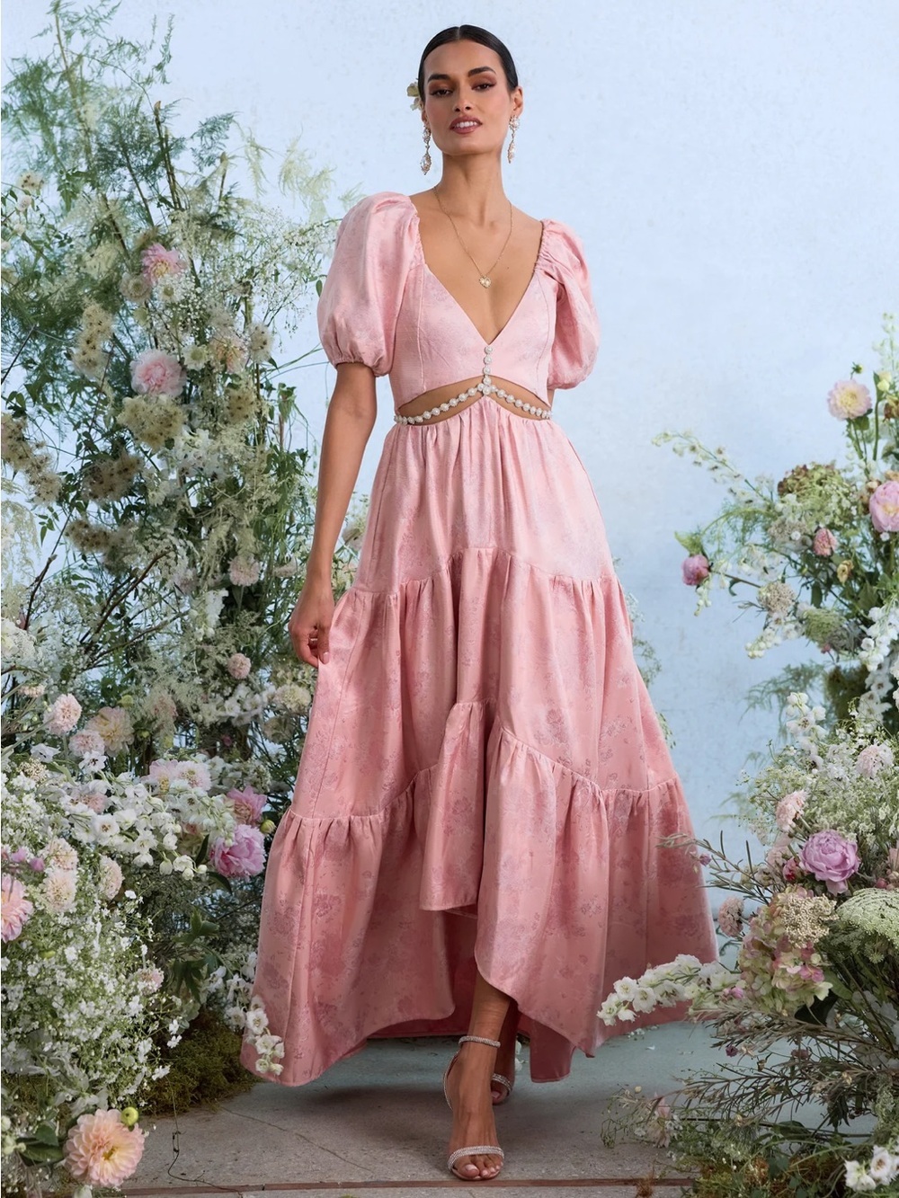 NWT V.Chapman The Emma Dress in Light Pink Windsor Brocade Size 4 - Picture 3 of 16